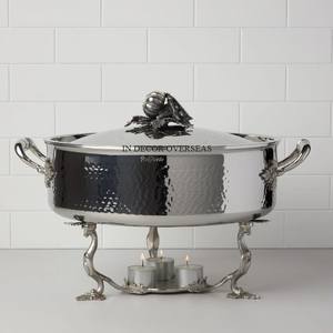 Art Créatif Moderne Aspect Fantaisie Argent Brillant Métal Poli Fait Forme Ronde Texture Martelée Ruffoni Casserole Fournitures de Cuisine - Product Image 3