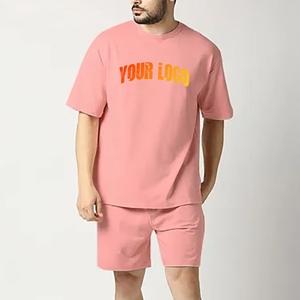 T-shirt et short en jersey 100% coton poids lourd 350GSM 2 pièces pour hommes surdimensionné épaule tombante boxy 2 pièces hip hop ensemble pour hommes - Product Image 1