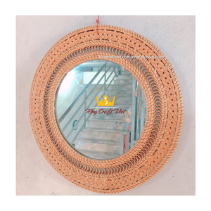 Décoration murale de miroir suspendu en rotin traditionnel vintage rond taille personnalisée pour l'expédition FBA au Vietnam - Product Image 1