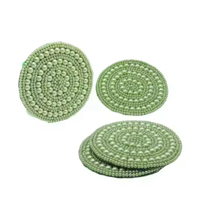 Premium Beaded <b>Coasters</b> Trendy Green <b>Black</b> Color <b>Coasters</b> Protect Your Drinks From Dust Gravel Stone Stainless Beaded <b>Coaster</b> - Product Image 5