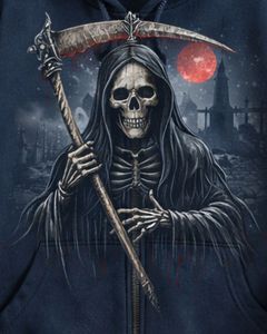 Sudadera con Capucha Personalizada Azul Marino con Diseño de Calavera Gótica, Chaqueta de Forro Polar Grueso con Estampado en las Mangas, Sudadera de Invierno Personalizada - Product Image 4