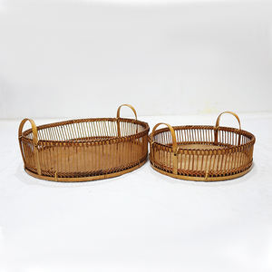 Ensemble de plateaux de service en bambou Comehome Marron Tissé Décoratif avec poignées surélevées - Product Image 2