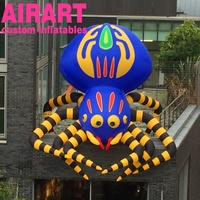Modèle d'araignée gonflable coloré, araignée gonflable rayée bleue et jaune personnalisée pour Halloween, décoration de toit de maison hantée