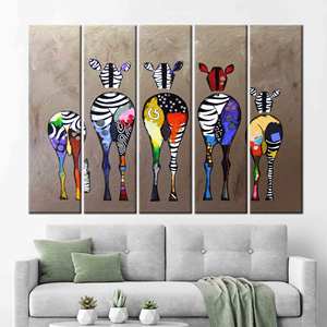 งานศิลปะลายม้าลายสีสันสดใสพิมพ์บนผ้าใบ - ของตกแต่งแนวศิลปะสตรีทอาร์ตแบบนามธรรม,5P:ห่อหุ้มอย่างดี - Product Image 1
