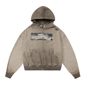 Sweat à capuche vintage délavé du fabricant personnalisé pour hommes, denim épais et surdimensionné, jean brodé par teinture, sweat à capuche délavé à l'acide - Product Image 6