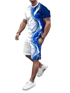 Camiseta deportiva de cuello redondo de alta calidad 2024 para hombre, conjunto de pantalones cortos con cordón largo, ropa informal de talla grande para gimnasio, ajuste holgado estampado - Product Image 6