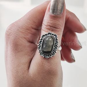 Bague pour femme en pierre brute, labradorite naturelle, style bohème, en argent sterling 925, pour Noël et la Saint-Valentin - Product Image 4
