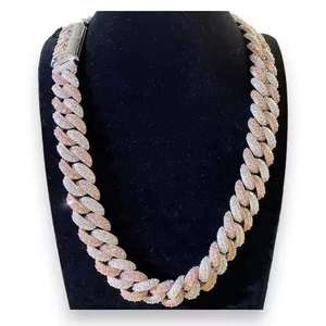 Hip Hop 18mm VSS Moissanite taille ronde diamant cubain lien chaîne bijoux en or Rose pour hommes en argent Sterling 925 - Product Image 2