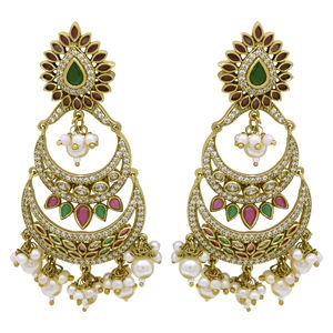 Elegantes Pendientes chapados en AD Mehndi, pendientes tradicionales de AD, exportación de joyería de imitación antigua, exportación de joyería artificial de lujo. - Product Image 2