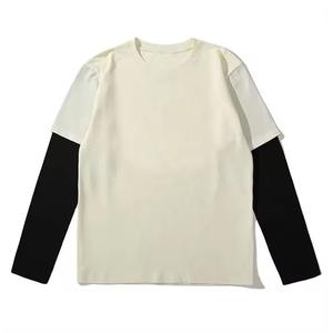 Vente en gros de t-shirts surdimensionnés et lourds en coton à manches longues double couche pour hommes, streetwear, logo personnalisé, t-shirt vierge à double couche - Product Image 3