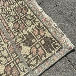 Turkish Vintage Rug 1.4x8.3 ft (44x254 cm), <b>Brown</b> <b>Wool</b> Rug - Product Image 5