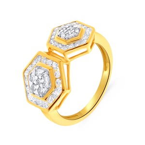 Anillo de Lujo de Oro Amarillo de 18K con Doble Hexágono y Racimo de Diamantes para Mujer, Diseño de Halo Abierto, Joyería Fina, Proveedor Mayorista - Product Image 1