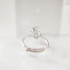 Bijoux en pierre brute bague pour femme pierre précieuse aigue-marine brute naturelle pierre de naissance de mars bague martelée bijoux bague en argent Sterling 925 - Product Image 6