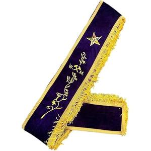 Echarpe Masónica OES A.M., Echarpe de la Orden de la Estrella de Oriente para Matrona Asociada, Terciopelo Morado con Flecos Dorados - Product Image 1