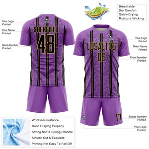 Conjuntos de dos piezas de malla de poliéster por sublimación de Color negro morado personalizado, conjuntos de camisetas y pantalones cortos de fútbol, uniformes de fútbol para Unisex - Product Image 2