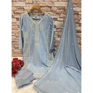 Couleur étonnante vente chaude fantaisie tendance indienne traditionnelle Georgette Salwar Kameez avec Dupatta et broderie travail à bas prix - Product Image 5