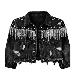 Nouvelle veste en jean ample et légère pour femme, style vintage tendance, avec strass et diamants, collection Printemps-Automne 2026 - Product Image 3