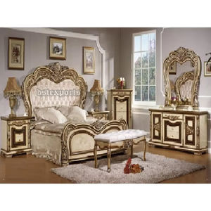 Juego de muebles de dormitorio de madera de teca de lujo de estilo europeo, pulido antiguo real para decoración del hogar y bodas - Product Image 1