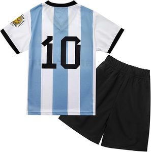 Conjunto de Camiseta de Fútbol a Rayas de Argentina con Número 10 y Pantalones Cortos, 100% Algodón Orgánico, Marca con Bandera Americana Bordada, Ropa Deportiva - Product Image 6