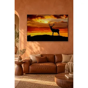 Silhouette de cerf Fida au coucher du soleil orange, impression sur toile - Product Image 3
