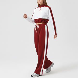 Ensemble deux pièces sweat-shirt et pantalon de survêtement en coton 100% sur mesure, 400 g/m², poids lourd, respirant, hiver, uni, dentelle brodée - Product Image 2