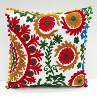 Coton mexicain Suzani brodé taie d'oreiller 18x18 Floral imprimé maison décorative coussin fermeture à glissière hôtels noël