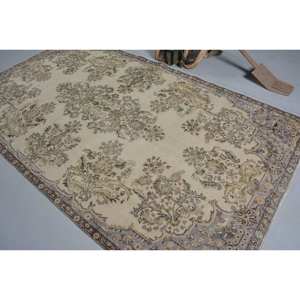 Alfombra de lana turca Vintage 5,5X9,7 pies estilo bohemio área rectangular grande Beige verde Patchwork 10mm de espesor látex para habitación cabecera - Product Image 4