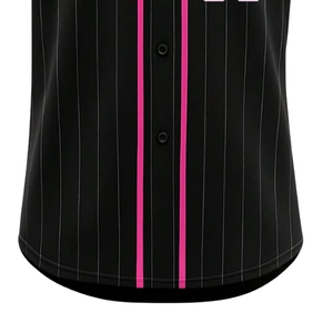 Camiseta de Béisbol Negra con Rayas Finas y Ribete Rosa, Cierre de Botones, Transpirable, de Secado Rápido, Malla de Poliéster, Personalizable con Nombre, Número y Logotipo - Product Image 5