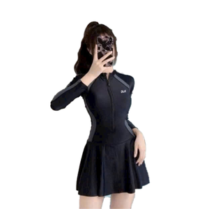 Nuevo vestido de baño para mujer Color oscuro de doble capa de manga larga impermeable hecho de mezcla de nailon-spandex OEM ODM MOQ bajo - Product Image 1