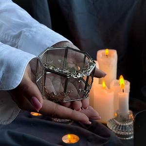 Hexagone laiton et verre boîte à bijoux présentoir boîte transparente anneaux Bracelet organisateur doré pour anniversaire de mariage - Product Image 2