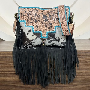 2025 concepteur de luxe repoussé à la main en cuir frange sac à bandoulière pour femmes grande capacité peau de vache fermeture éclair épaule sac à main sacs à main - Product Image 1