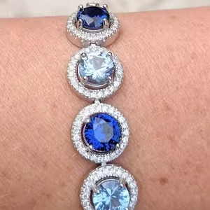 Pulsera de tenis de espinela azul, corte redondo, Plata de ley, espina azul claro y azul oscuro para sus mujeres, regalo de cumpleaños, joyería nupcial - Product Image 1