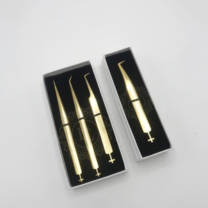 แหนบต่อขนตาชุบทอง24K แหนบต่อขนตาปลอมแบบมืออาชีพฉลากคุณภาพสูงกล่องการ์ดสีขาว - Product Image 2