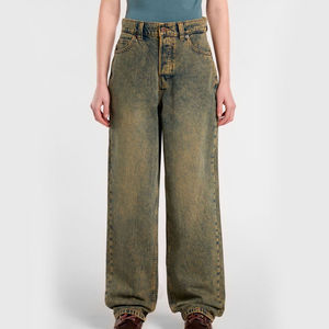 Overol de Lona Holgado Personalizado Estilo Urbano para Mujer, Lavado Medio Desgastado, Transpirable, de Algodón Denim, Estilo Vintage, Corte Curvo - Product Image 1