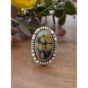 Navajo-Made Tibetan Turquoise & Sterling <b>Silver</b> Fashion <b>Ring</b> Size 12 Bezel <b>Set</b> Inlay Stainless Steel Stylish Gift Idea - Product Image 1