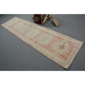 2.8x10.9 ft Turkish <b>Runner</b> Rug, <b>Red</b> White Vintage Moroccan Wool Rug - Product Image 4