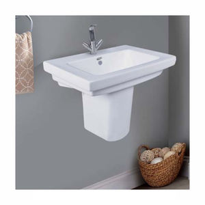 Lavabos de baño de cerámica automáticos de 22x16 22x18 pulgadas con lavabo alargado de medio pedestal - Product Image 3