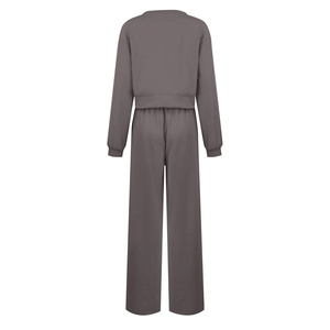 Pull personnalisé très vendu ensemble survêtement vieilli avec col ras du cou et pantalon de survêtement ensemble survêtement évasé pour femmes - Product Image 3