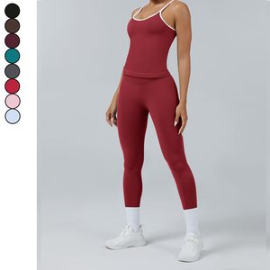 Leggings de yoga sin costuras de secado rápido de cintura alta para mujer con cierre de cordón ropa deportiva de patrón sólido ropa deportiva - Product Image 6
