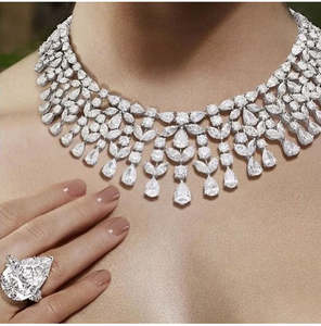 20Ct Cubic Zirconia Diamond Custom Collar de lujo diseñado hecho a mano Hip Hop Collar nupcial 14K chapado en oro blanco 925 Sterling - Product Image 2