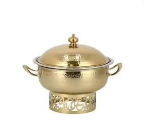 Vente chaude Hotpot Personnalisé Fini À La Main Designer Casserole Forme Ronde Hôtel Fournitures De Luxe En Métal Alimentaire Serveur - Product Image 6