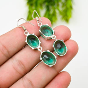 Pendientes de Aro de Plata 925 Verdes de Lujo - Product Image 3