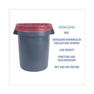 Boardwalk A6639PRK 33 pulgadas. X 39 Pulgadas 1.3 Mil 33 Galones Bolsas de Basura Rojas Lineales de Baja Densidad para el Cuidado de la Salud, 150 por Caja - Product Image 4