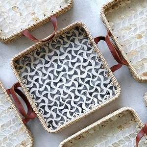 Hot Selling Rattan <b>MOP</b> Square Serving Tray with Leather <b>Handle</b> for Table and Kitchen Wares Direct Wholesale From Vietnam - Product Image 6