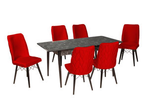 Table à manger extensible avec 6 chaises, design moderne, fabrication artisanale, panneau de particules imperméable et écologique, extensible, utilisation en ferme/villa - Product Image 2