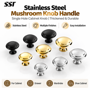 Lot de 100/150/200 boutons de placard en acier inoxydable en forme de champignon pour cuisine, salle de bain, armoire, tiroirs, petits/moyens/grands, modernes - Product Image 1