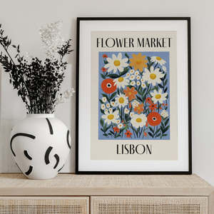 Decorazione da parete con mercato dei fiori di Lisbona, Portogallo, in materiale di carta resistente - Product Image 1