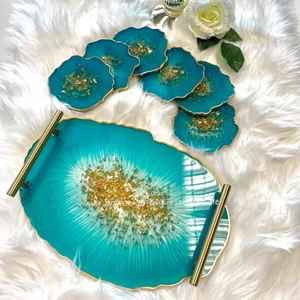 Bandeja de Servicio de Resina de Diseño Premium con Posavasos, Plato de Servicio con Diseño Personalizado, Bandeja de Servicio para Café, Té, Moderna y Decorativa - Product Image 5
