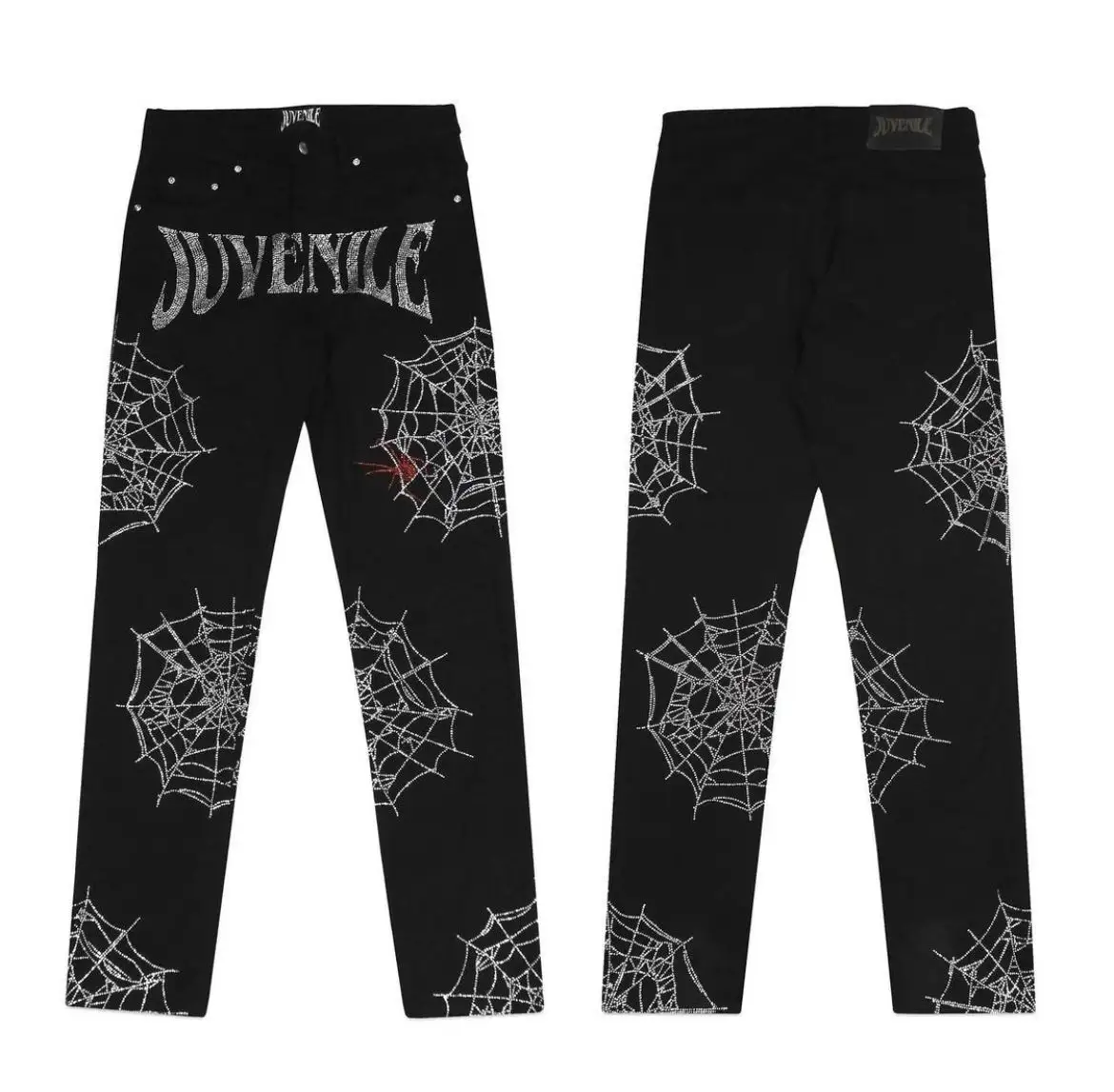 Nouveau jean de motard en strass pour hommes, lettre ample, noir, jambe large, blanc, Baggy de styliste, jean populaire pour hommes