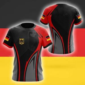 2025 OEM Alemania bandera camiseta de fútbol Transferencia de Calor impreso 100% poliéster transpirable Anti-UV cuello en V para adultos Unisex - Product Image 1